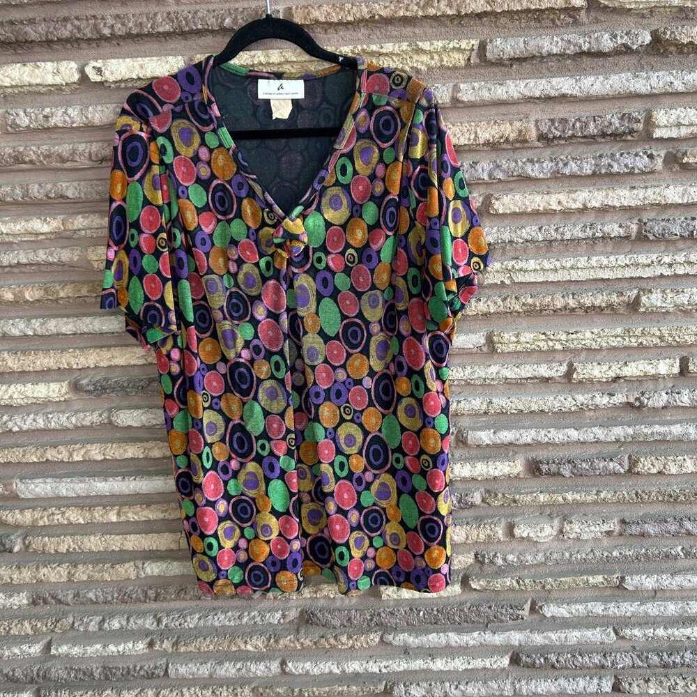 Anthony Mark Hankins Blouse Jersey Knit Polka Dot V Neck Colorful Short Sleeve - Picture 5 of 6